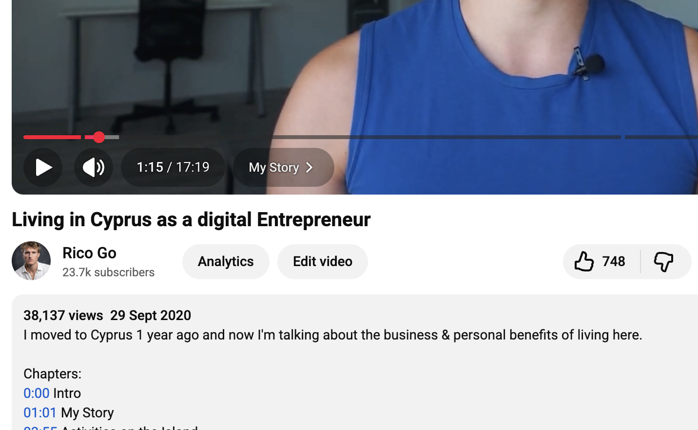 Rico Go - first Cyprus YouTube video, uploaded 29 Sept 2020